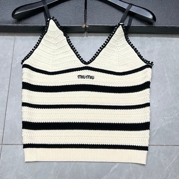 Miu Miu Tops - Miu Miu Black and Cream Knit Camisole